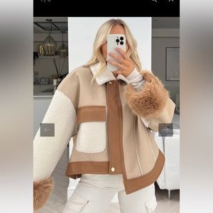 Shearling cuff aviator jacket